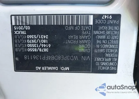 2015 Mercedes-Benz Sprinter 2500 High Roof from USA, damaged, VIN WD3PE8DB4FP136118